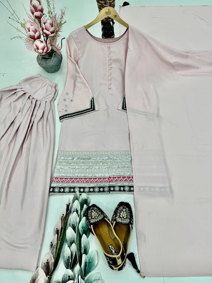 Exclusive Embroidered Work Light Pink Color Palazzo Suit