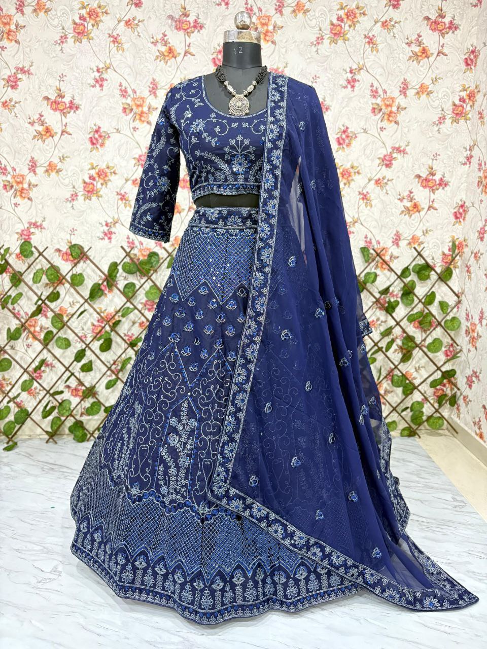 Wedding & Party Wear Navy Blue Color Lehenga Choli