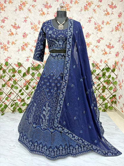 Wedding & Party Wear Navy Blue Color Lehenga Choli