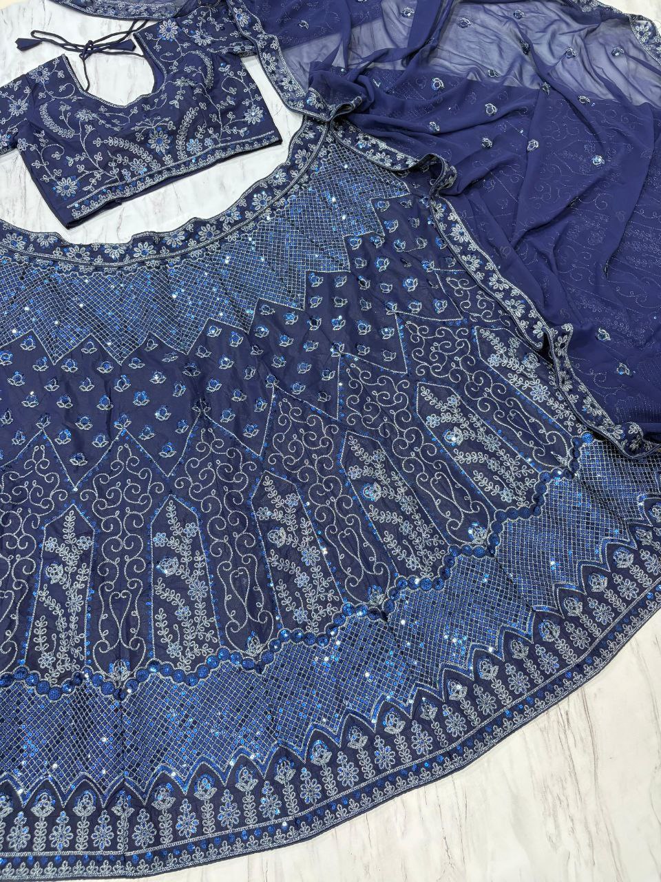 Wedding & Party Wear Navy Blue Color Lehenga Choli