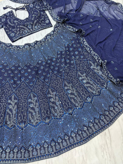 Wedding & Party Wear Navy Blue Color Lehenga Choli