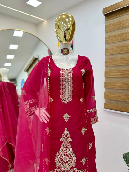 Lovely Sequence Work Pink Color Palazzo Suit