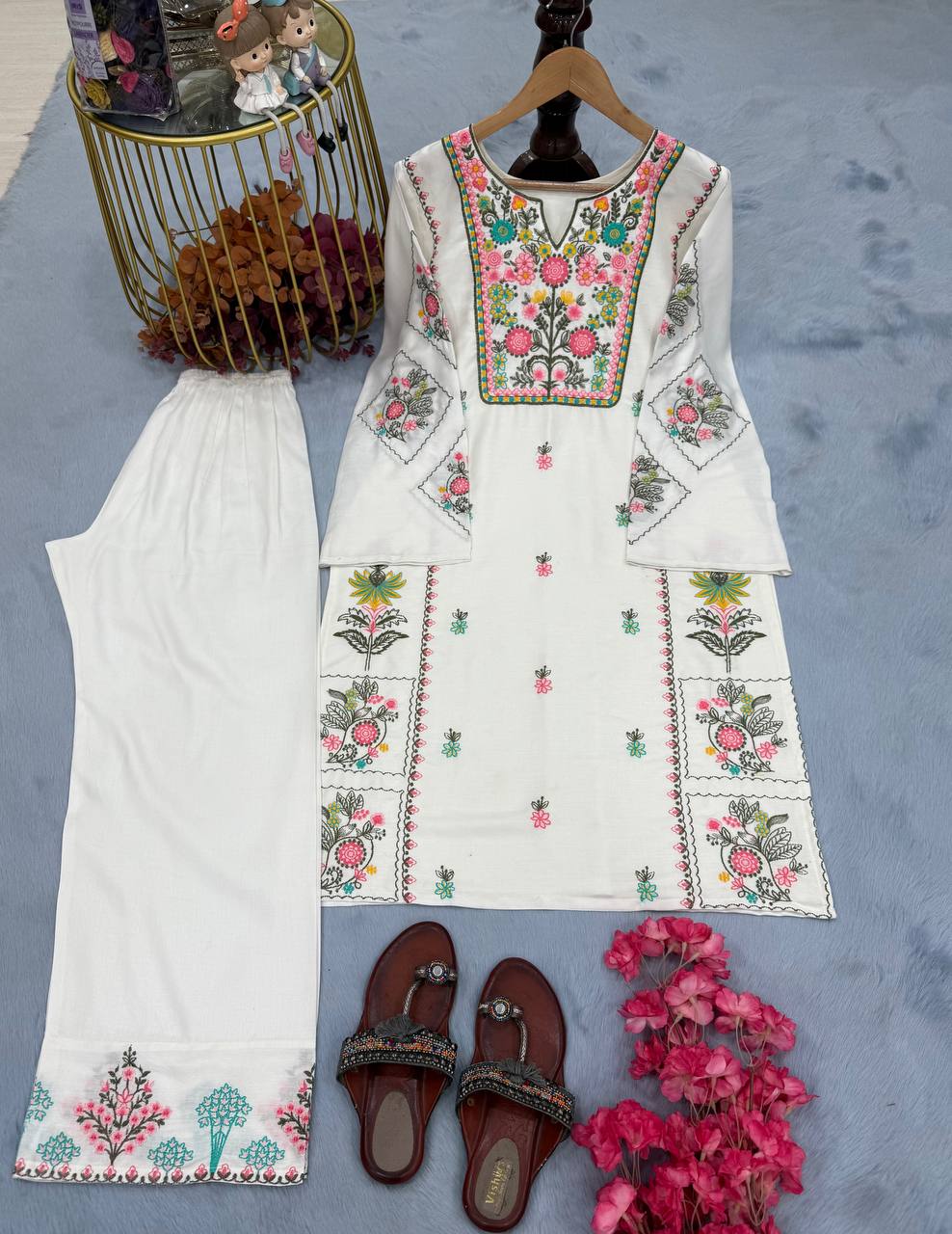 Casual Wear White Color Palazzo Suit