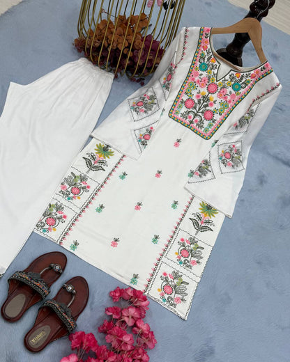 Casual Wear White Color Palazzo Suit