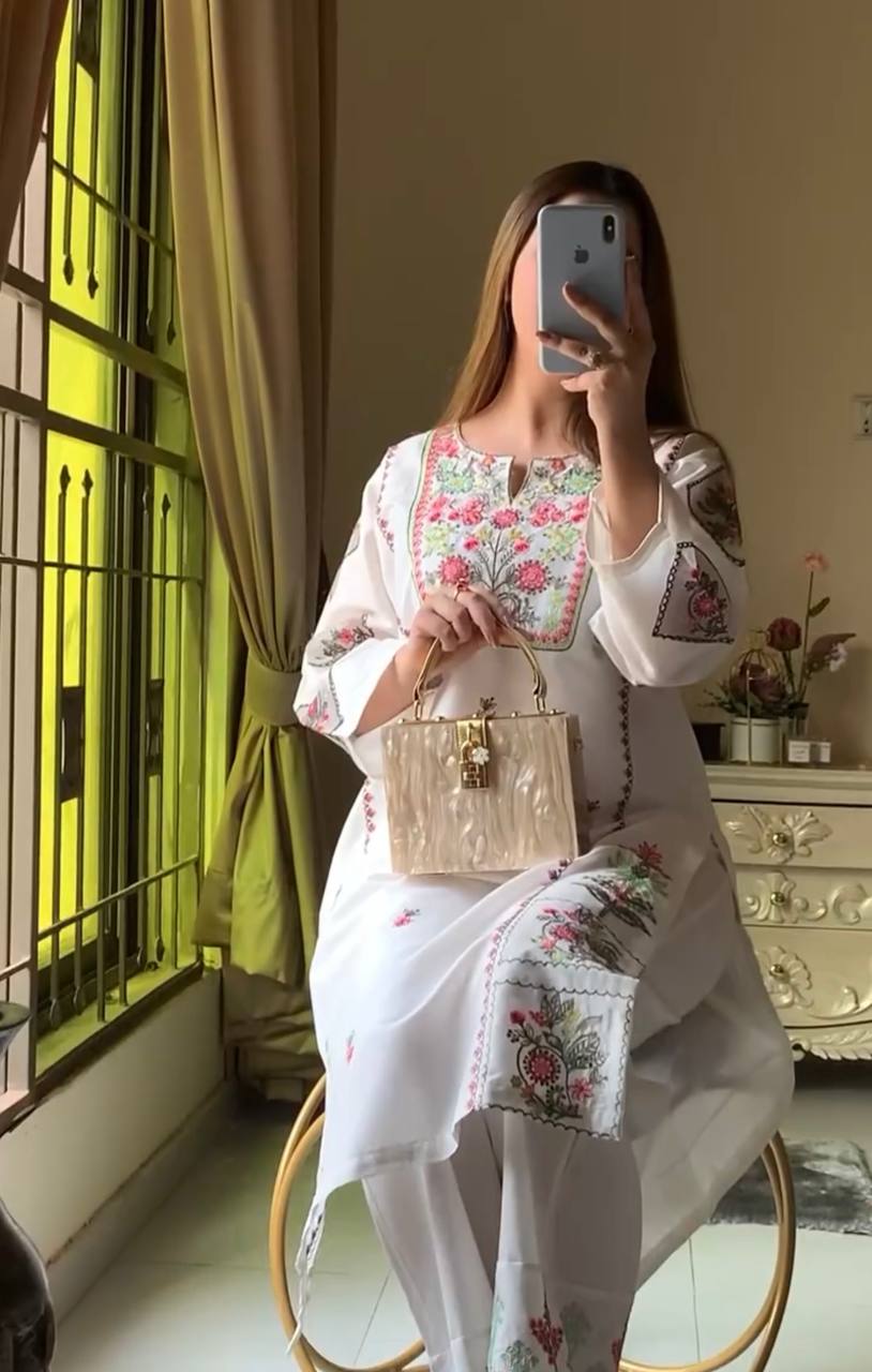 Casual Wear White Color Palazzo Suit