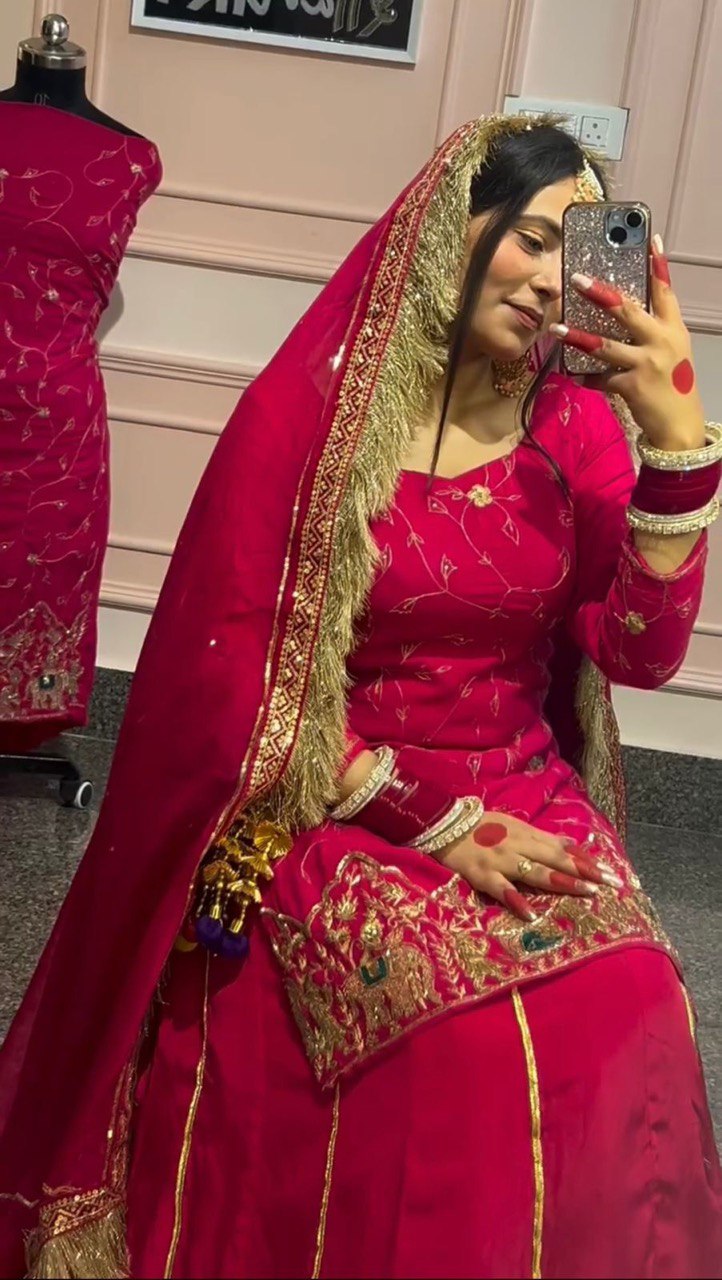 Beautiful Embroidery Work Pink Color Top With Lehenga choli