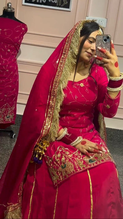 Beautiful Embroidery Work Pink Color Top With Lehenga choli