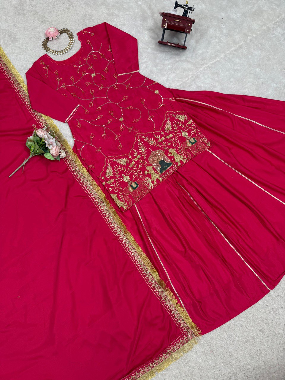 Beautiful Embroidery Work Pink Color Top With Lehenga choli