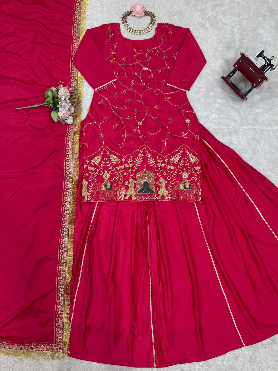 Beautiful Embroidery Work Pink Color Top With Lehenga choli