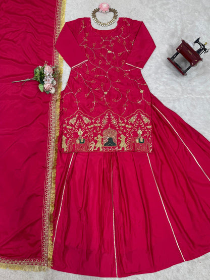 Beautiful Embroidery Work Pink Color Top With Lehenga choli