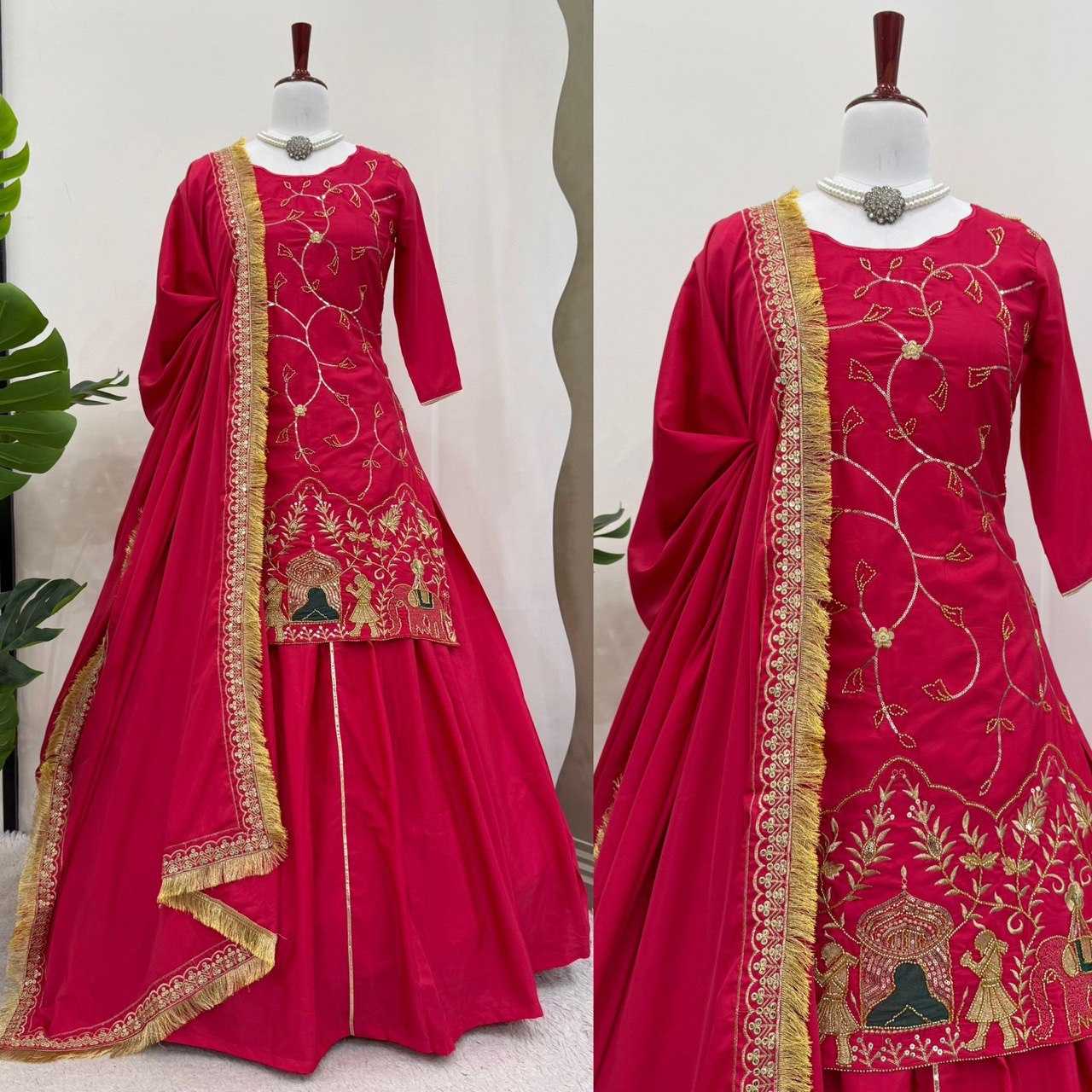 Beautiful Embroidery Work Pink Color Top With Lehenga choli