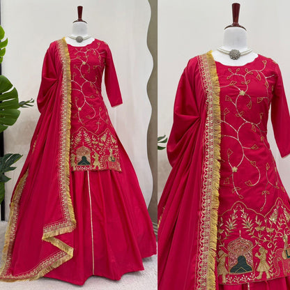 Beautiful Embroidery Work Pink Color Top With Lehenga choli