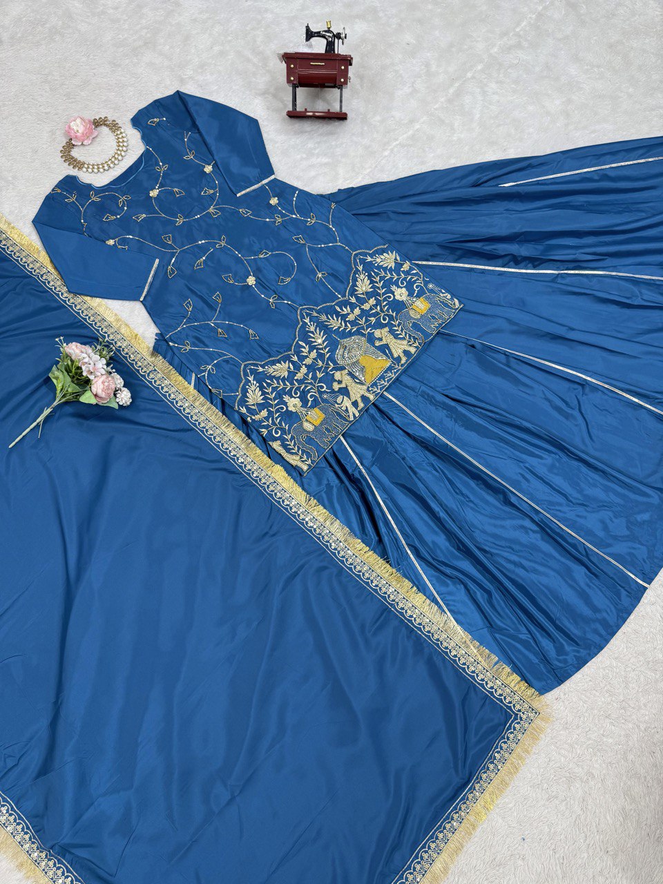 Beautiful Embroidery Work Navy Blue Color Top With Lehenga choli
