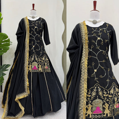 Beautiful Embroidery Work Black Color Top With Lehenga choli