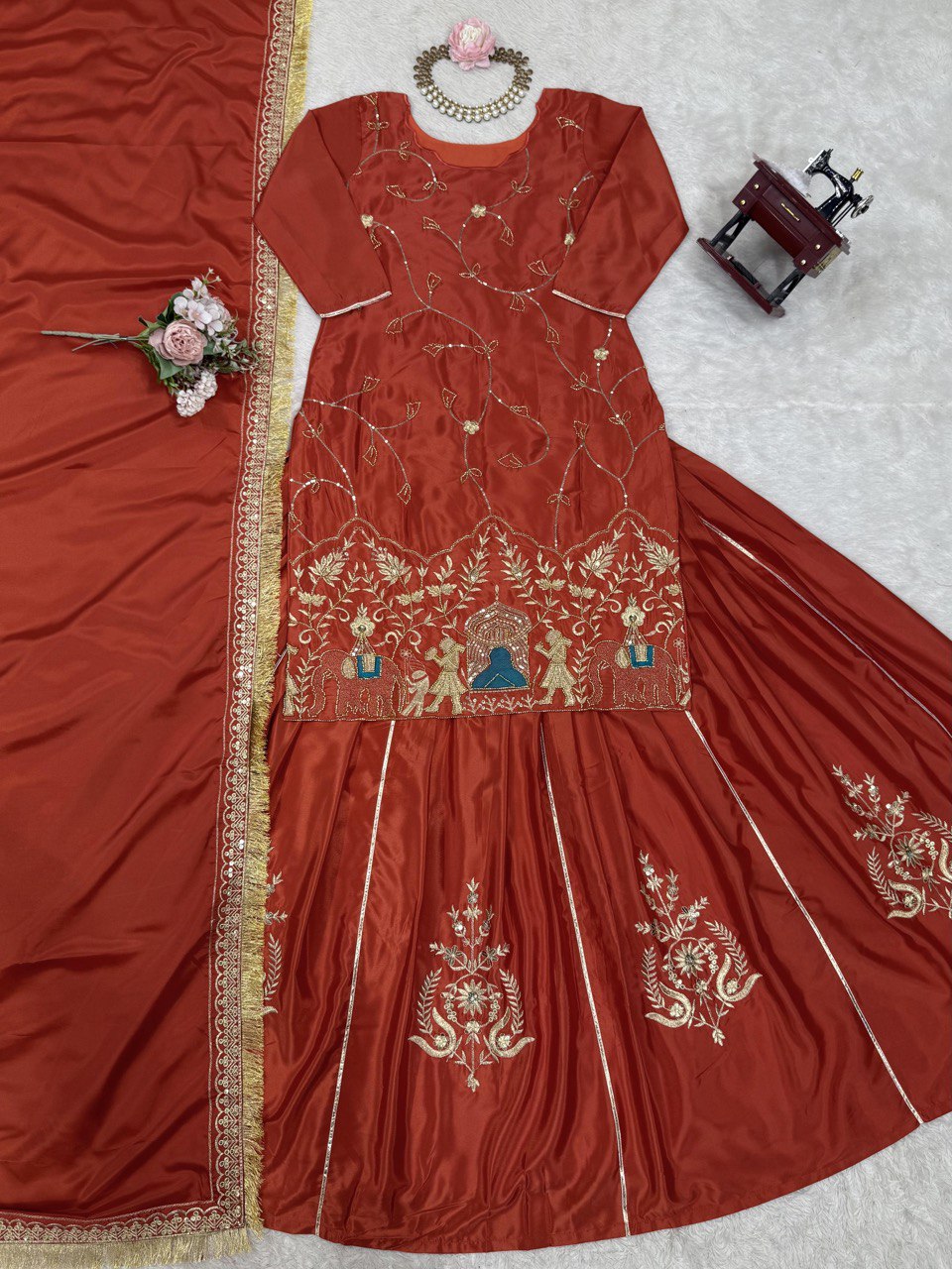 Exclusive Sequence Work Brown Color Top With Lehenga Choli