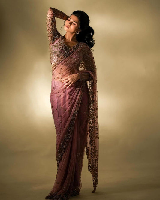 Fantastic Heavy Work Pink Color Saree