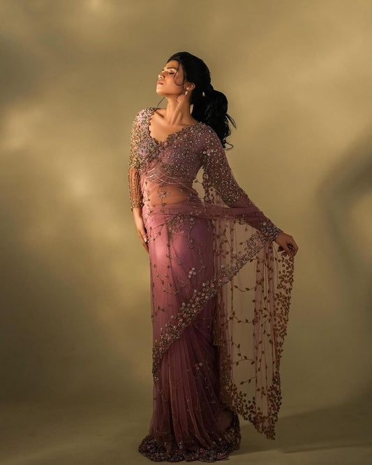 Fantastic Heavy Work Pink Color Saree