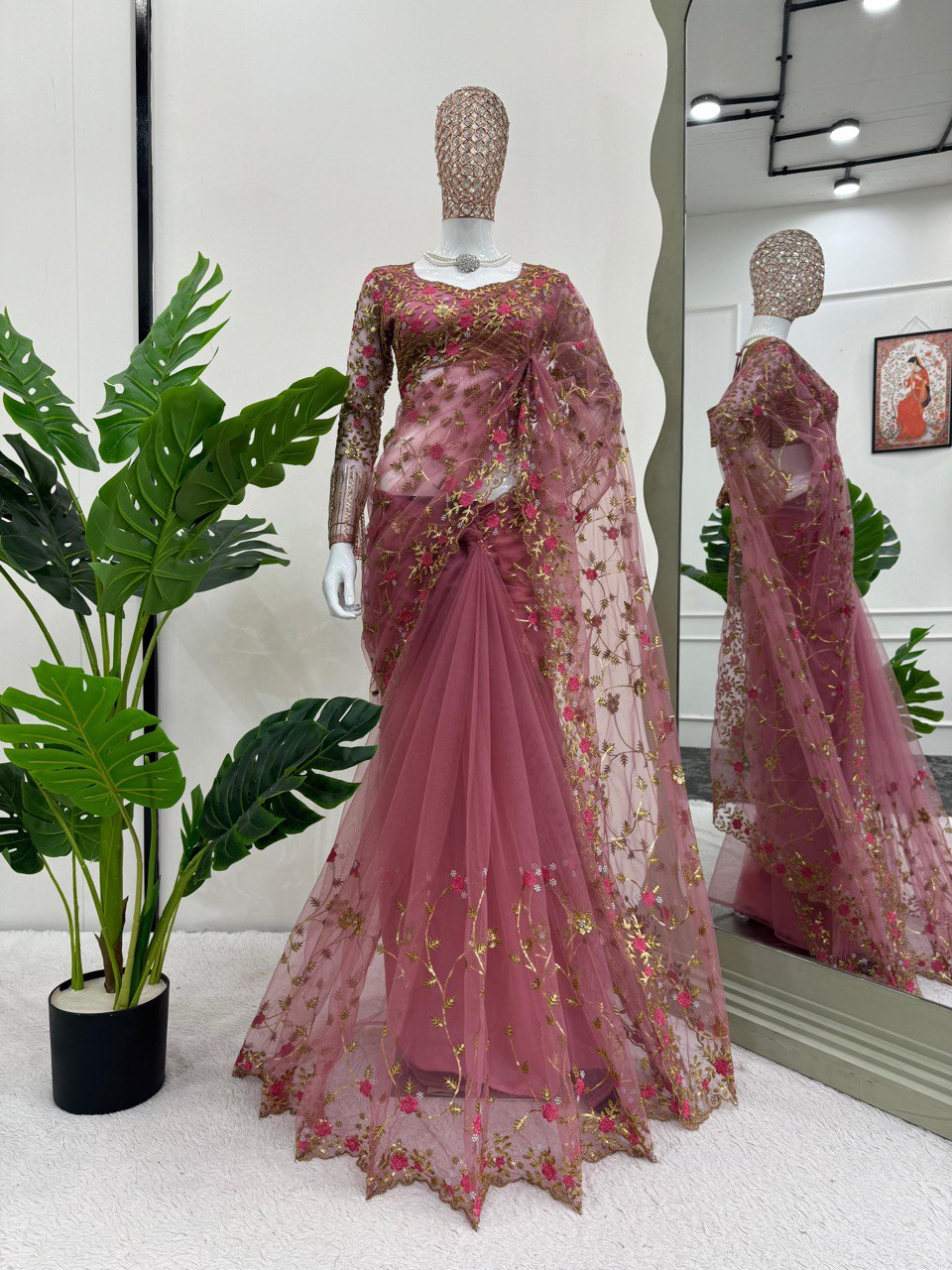 Fantastic Heavy Work Pink Color Saree