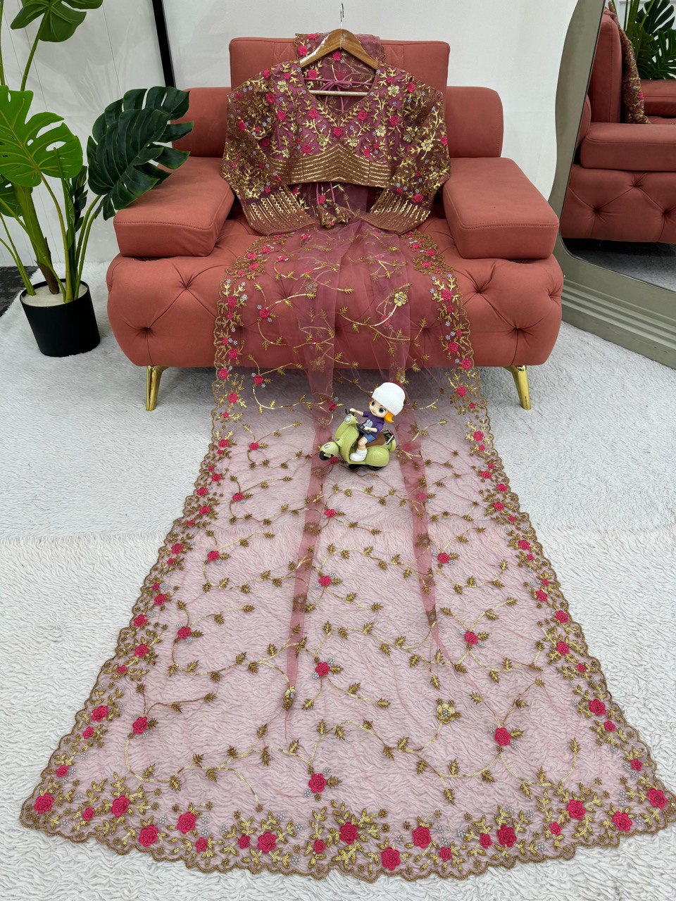 Fantastic Heavy Work Pink Color Saree