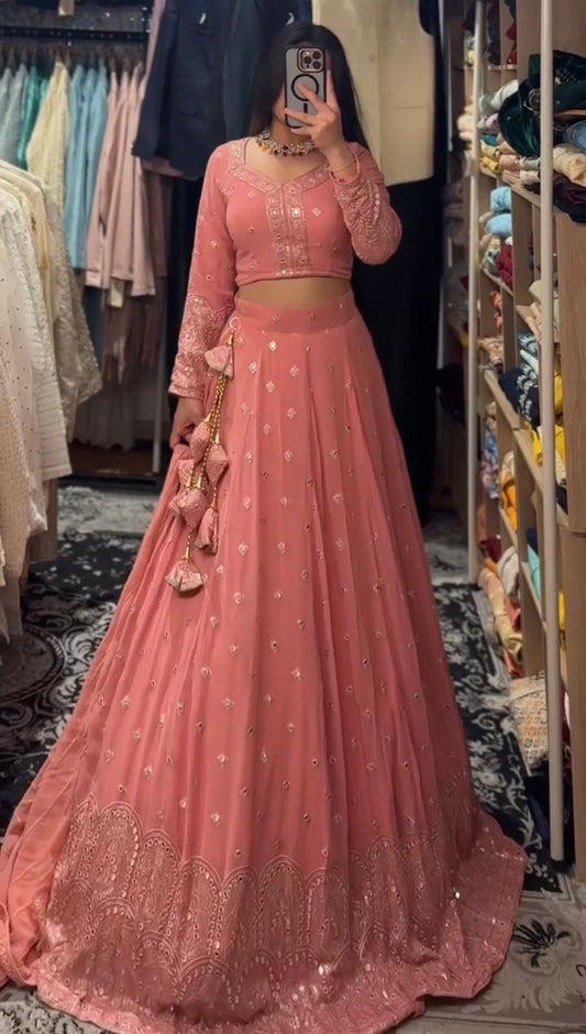 Wedding Wear Heavy Work Peach Color Lehenga Choli