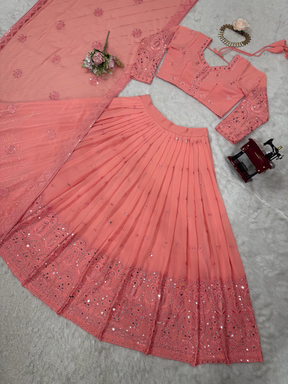 Wedding Wear Heavy Work Peach Color Lehenga Choli