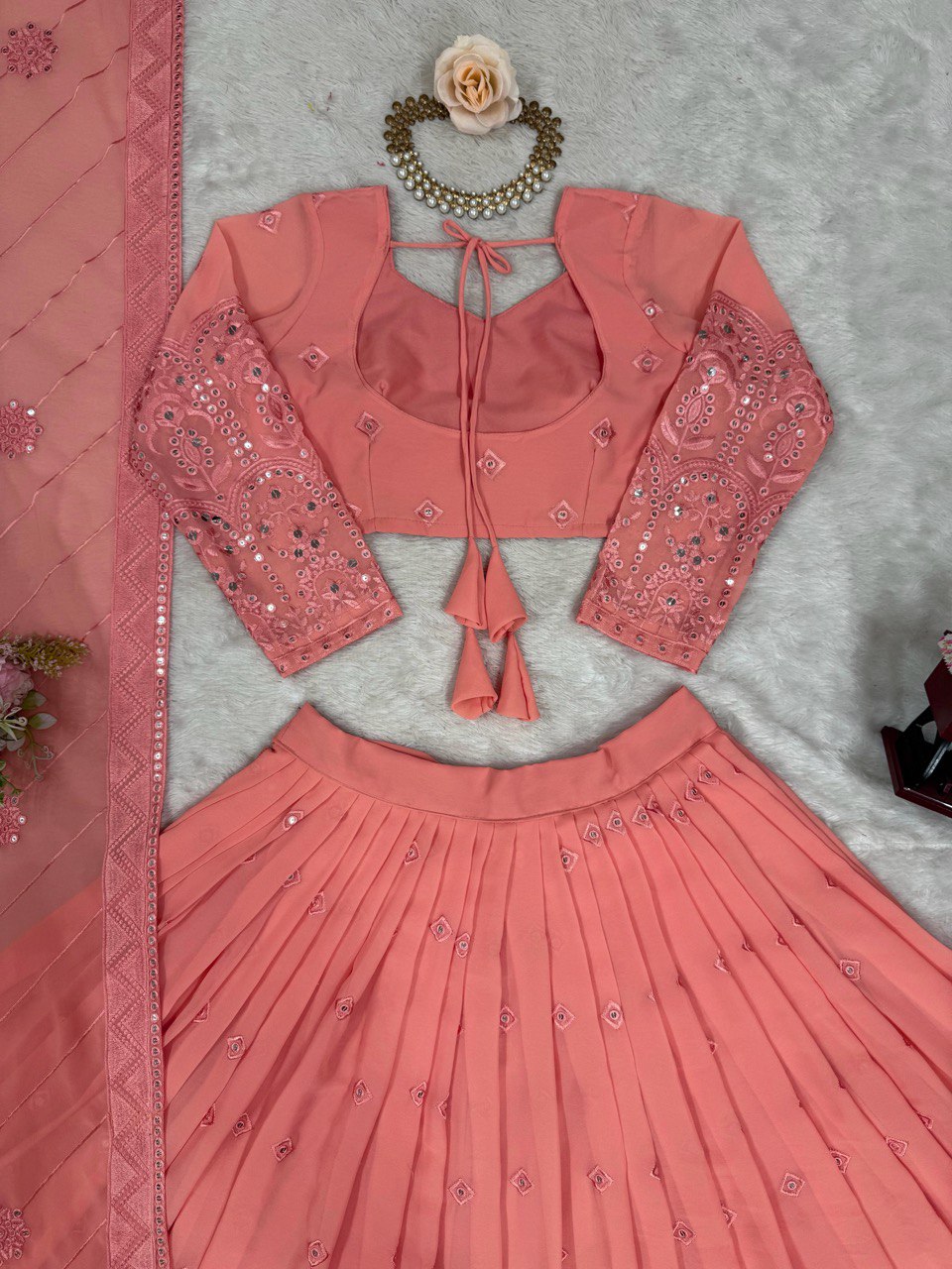 Wedding Wear Heavy Work Peach Color Lehenga Choli