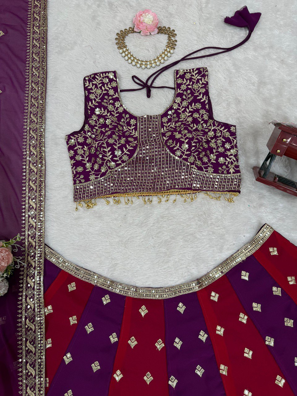 Flattering  Sequence Work Double Shaded Lehenga Choli