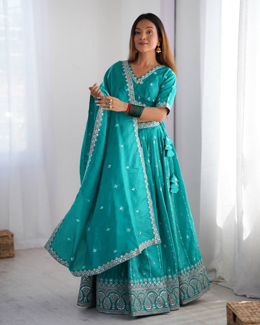 Traditional Wear Sequence Work Rama Color Lehenga Choli