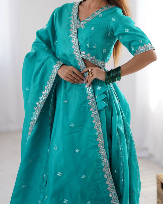 Traditional Wear Sequence Work Rama Color Lehenga Choli