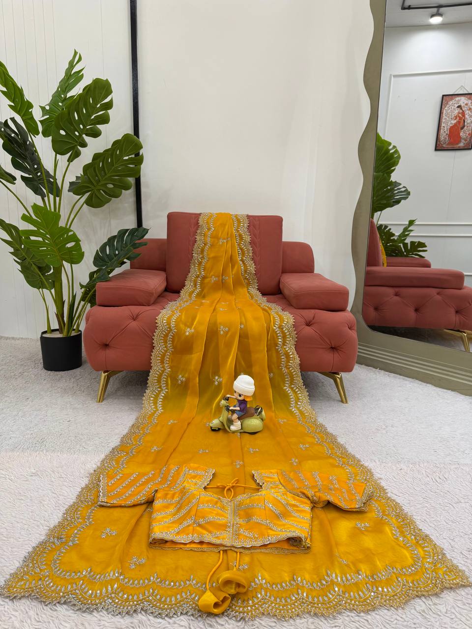 Lovely Heavy Work Yellow Color Saree