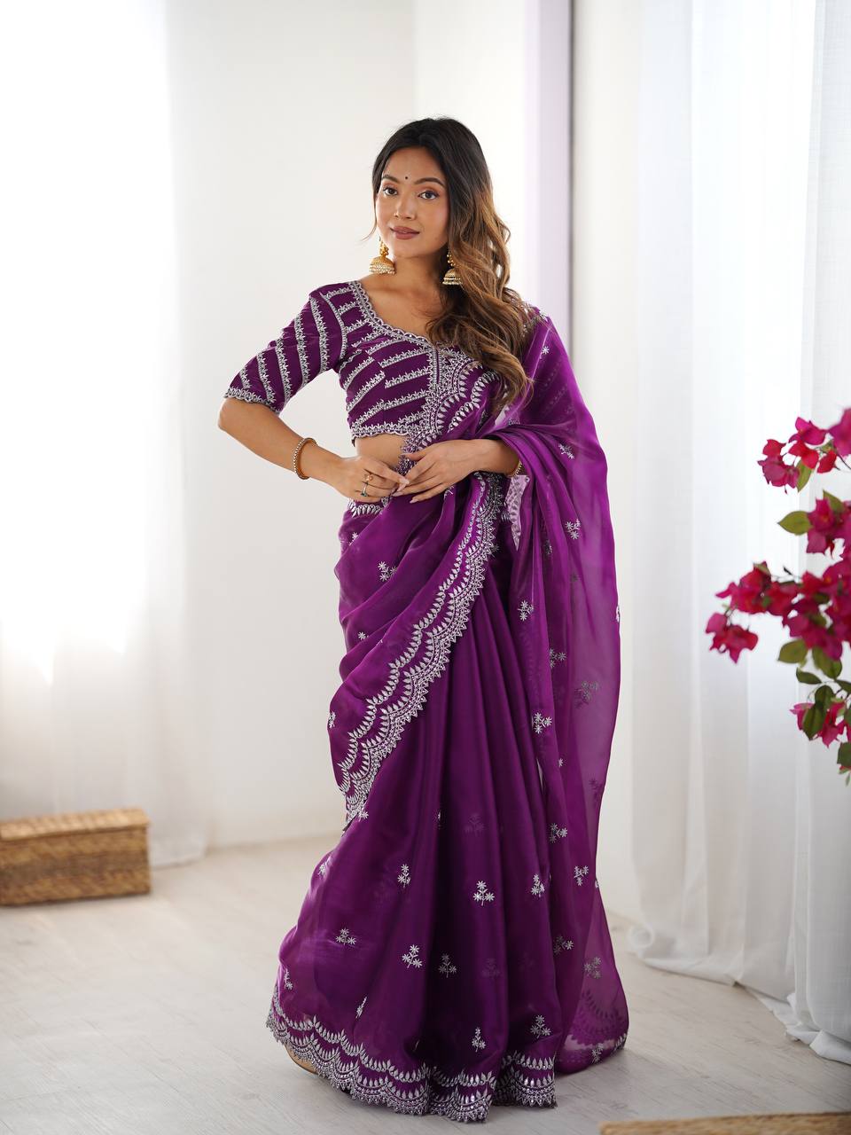 Lovely Heavy Work Purple Color Saree