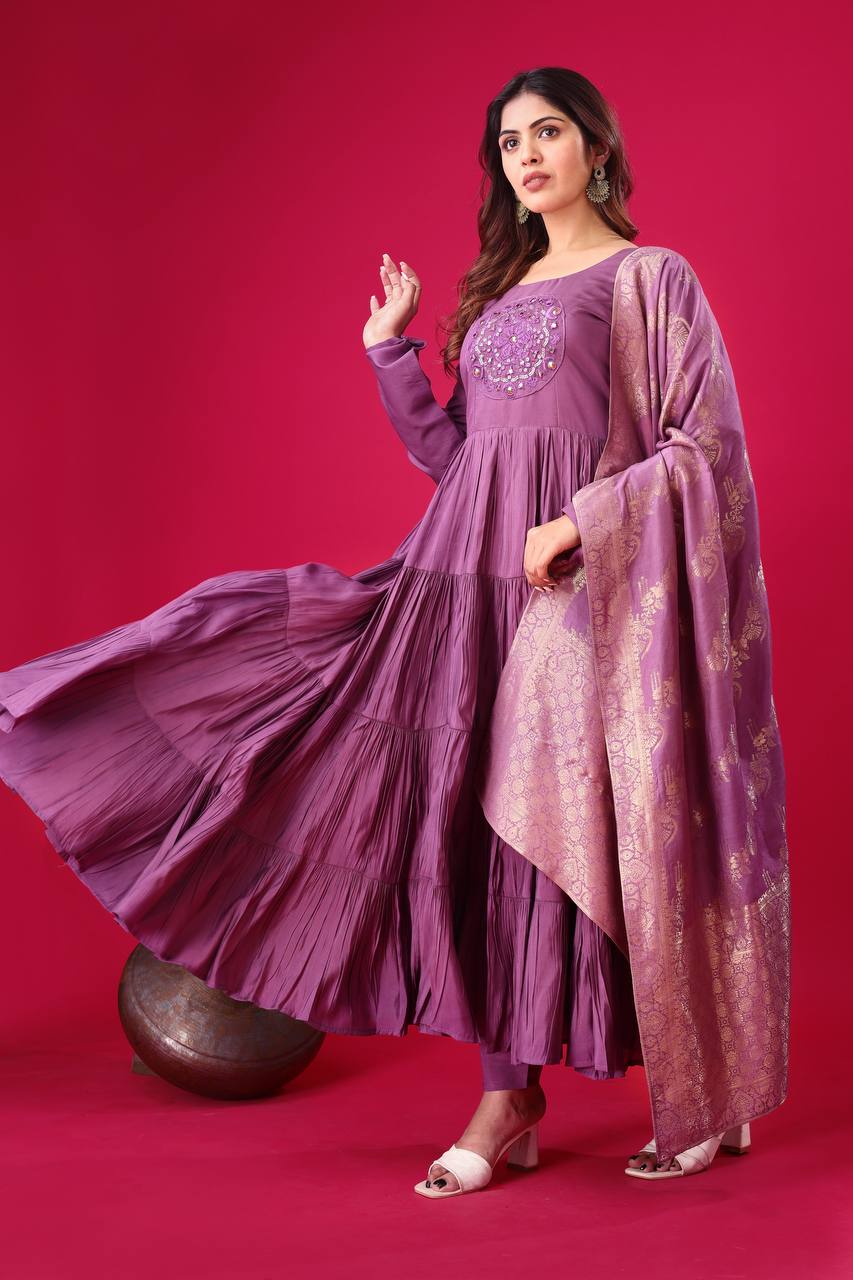 Decent Roman Silk Lavender Color Gown