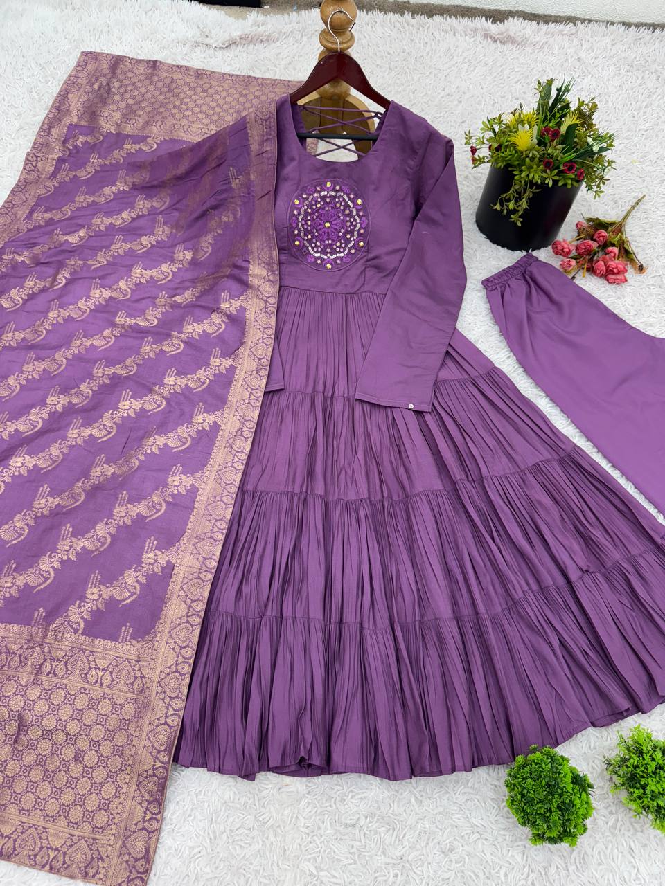 Decent Roman Silk Lavender Color Gown