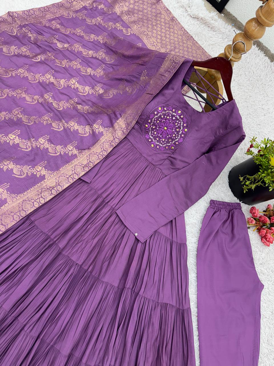 Decent Roman Silk Lavender Color Gown