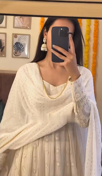 Festive Wear Embroidered Work White Color Anarkali Suit