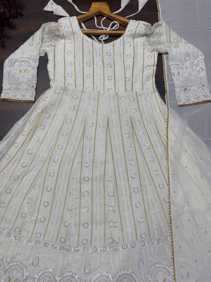 Festive Wear Embroidered Work White Color Anarkali Suit