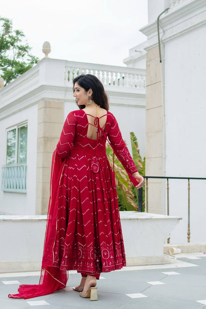 Party Wear Embroidery Work Red Color Anarkali Suit