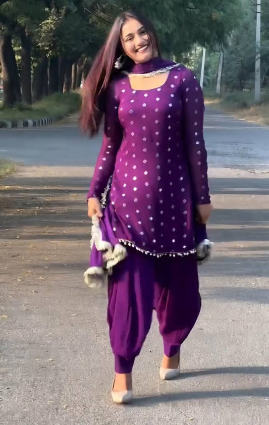 Demanding Purple Color Dhoti Suit With Dupatta