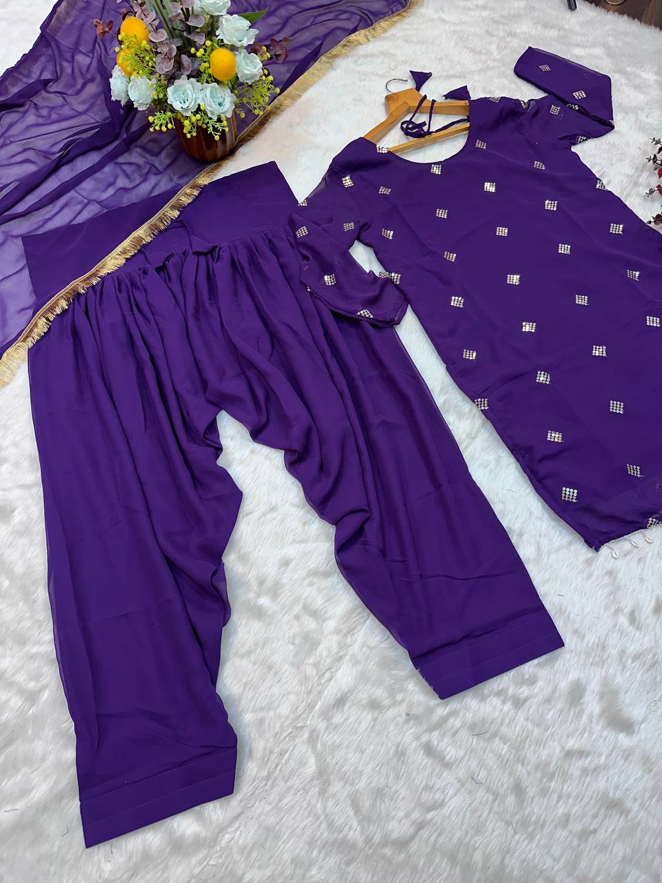 Demanding Purple Color Dhoti Suit With Dupatta