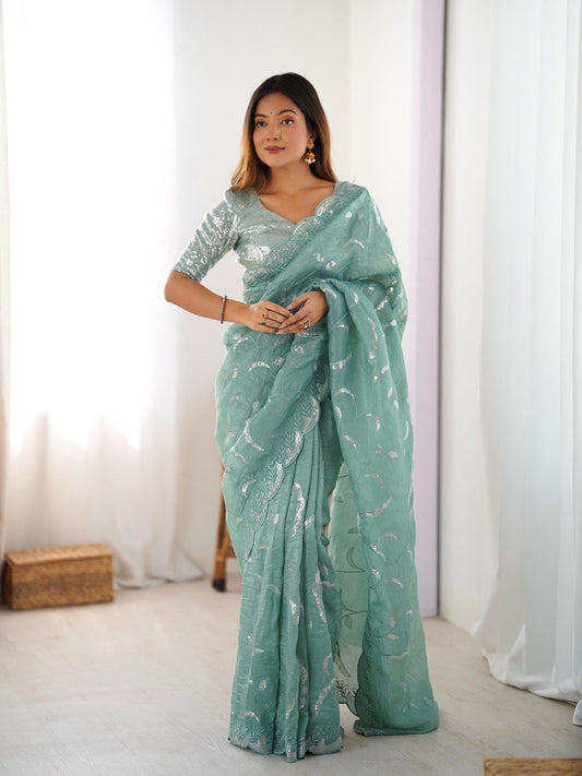 Beautiful Gold Crush Rama Saree