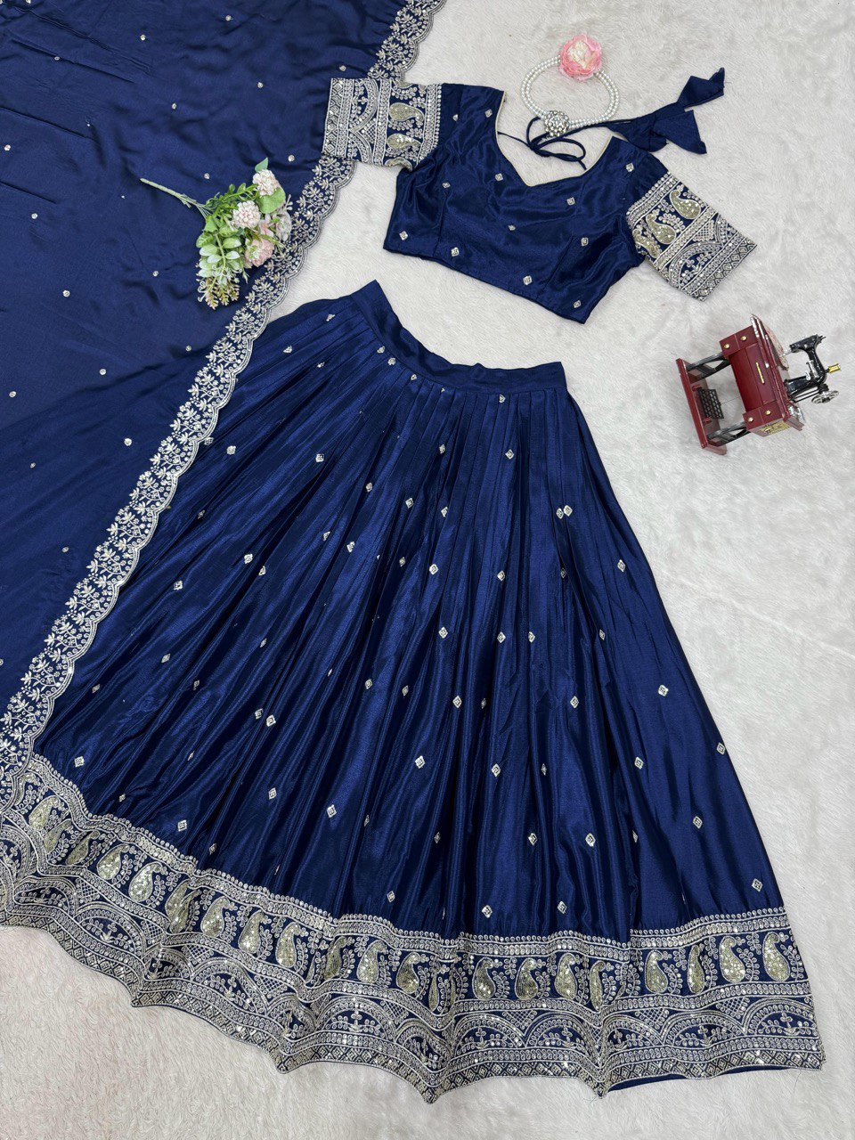 Festive Wear Heavy Work Navy Blue Color Lehenga Choli