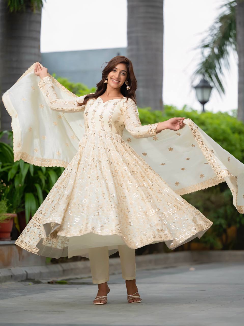 Occasion Wear Heavy Work White Color Anarkali Gown