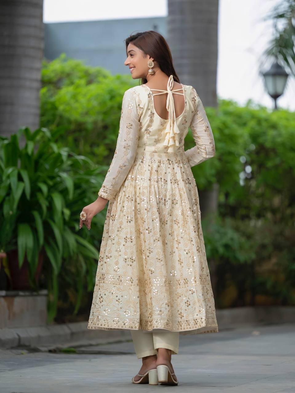 Occasion Wear Heavy Work White Color Anarkali Gown