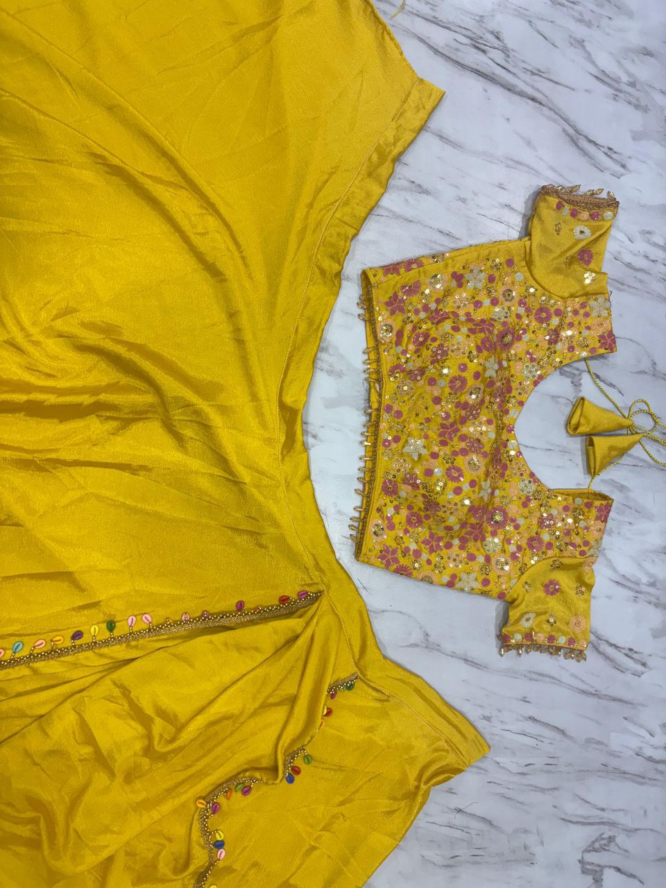 Haldi Wear Embroidery Work Yellow Color Lehenga Saree