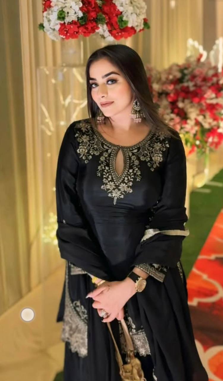 Designer Heavy Work Black Color Sharara Suit