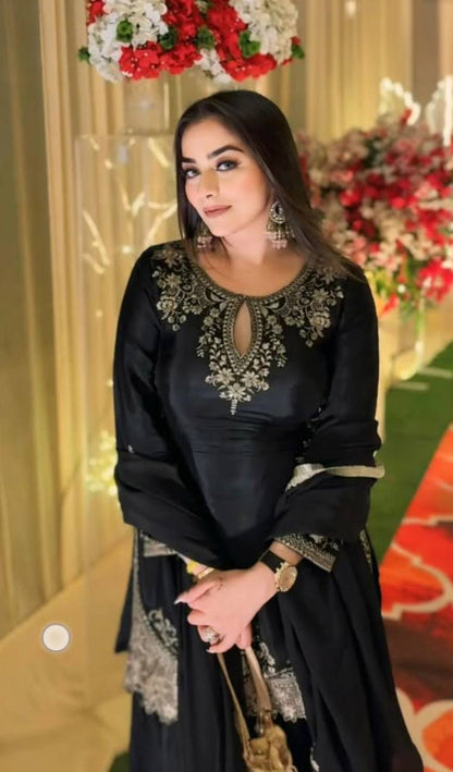 Designer Heavy Work Black Color Sharara Suit