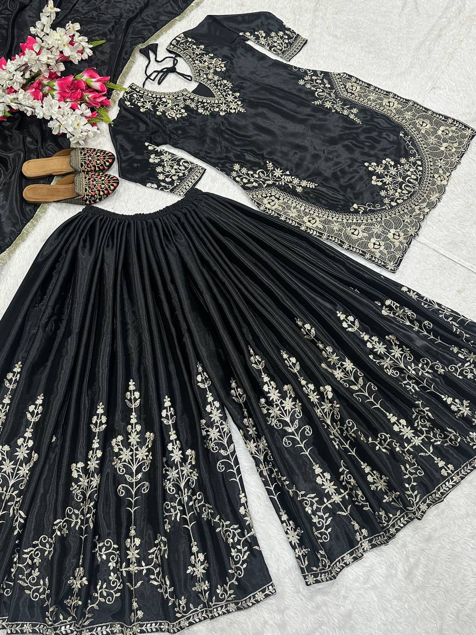 Designer Heavy Work Black Color Sharara Suit