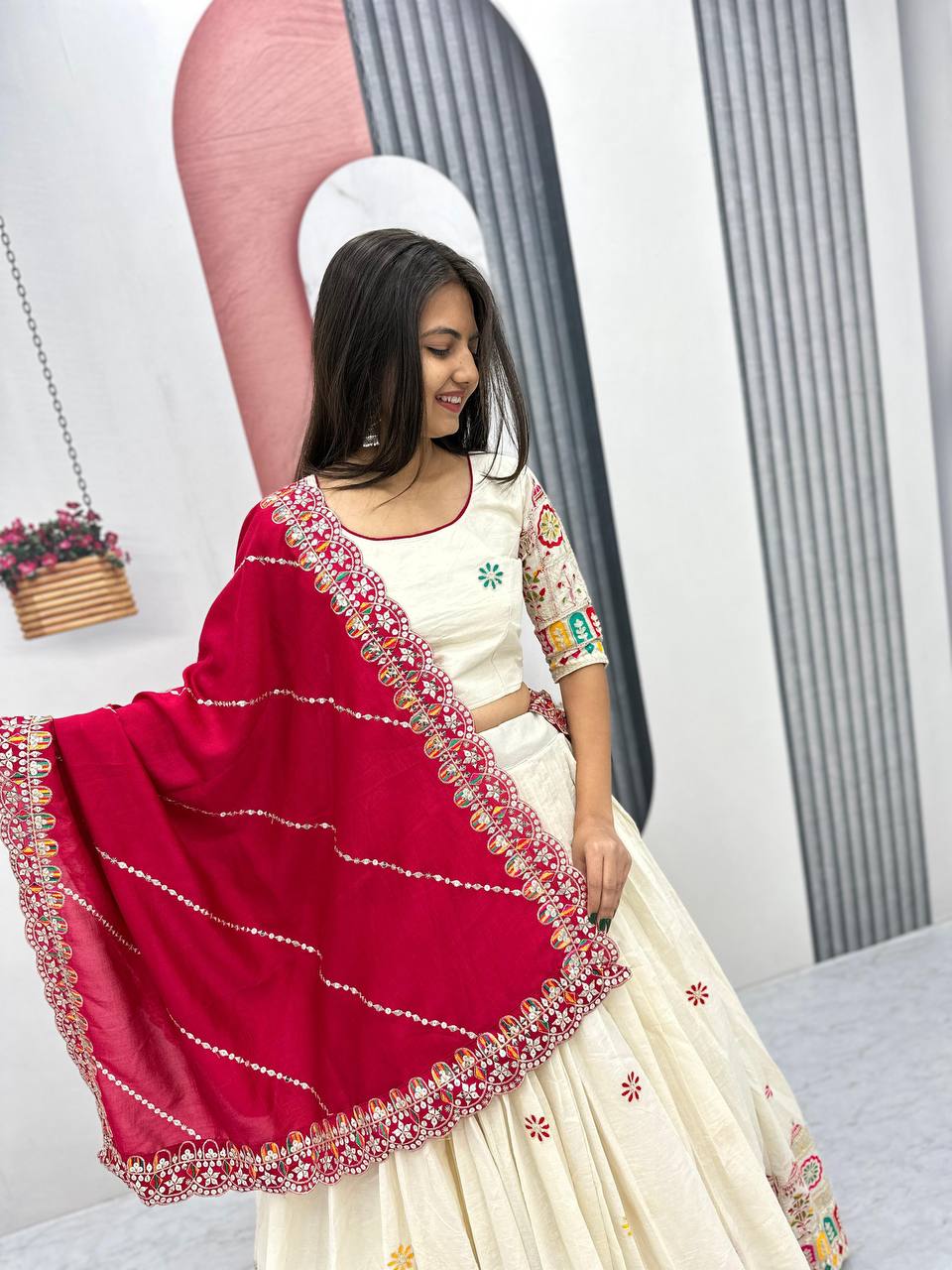 Traditional Wear Embroidery Work White Color Lehenga Choli