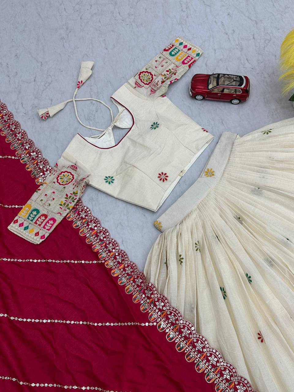 Traditional Wear Embroidery Work White Color Lehenga Choli