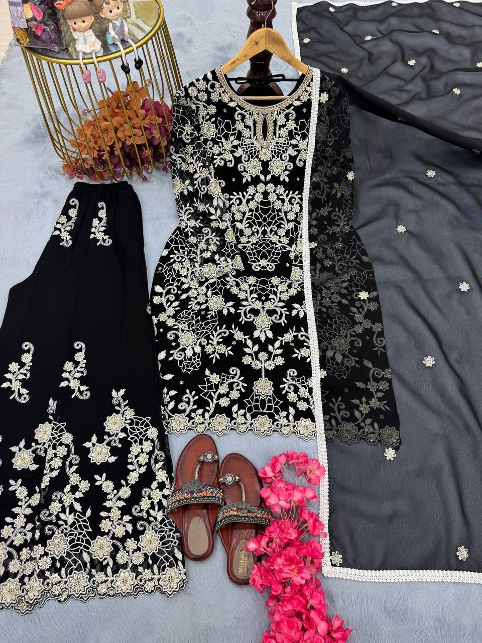 Graceful Georgette Black Color Sharara Suit